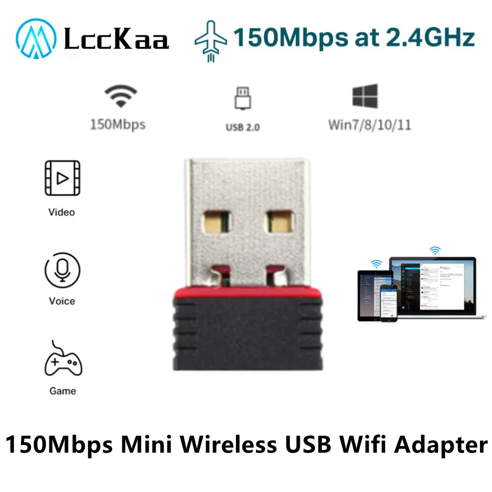 

LccKaa 150Mbps Wireless Mini USB Wifi Adapter 802.11n USB 2.0 Receiver Dongle Network Card For Desktop Laptop Windows Mac Linux