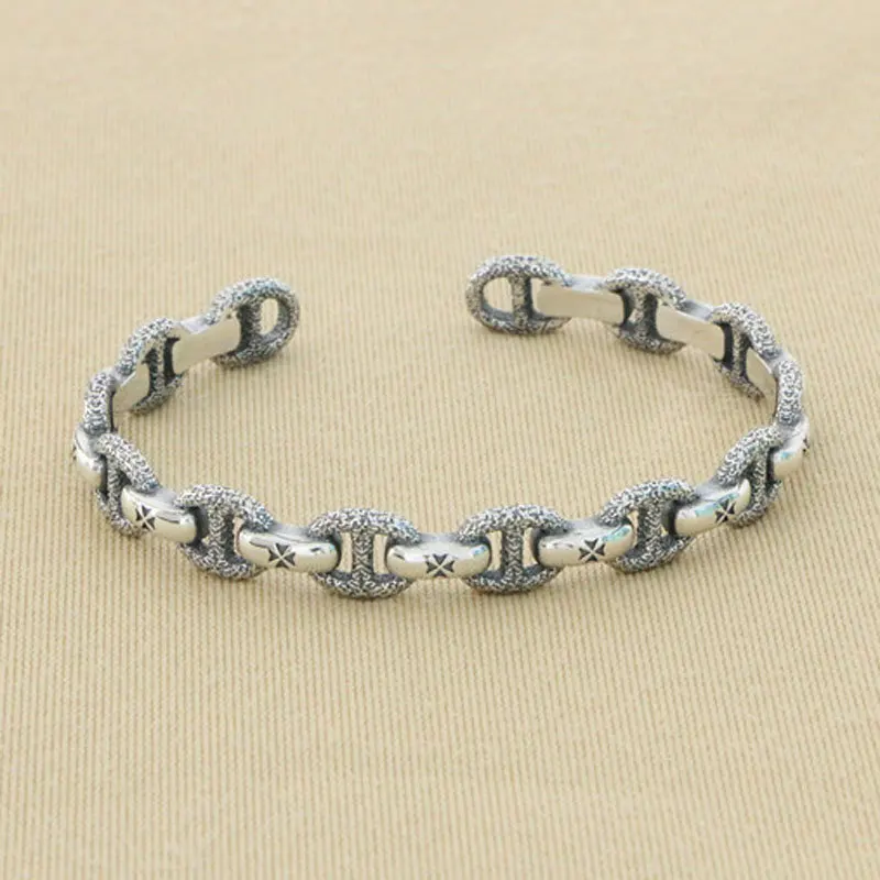 

925 Sterling Silver Chain Pig Nose Bracelet Women's Thai Silver Korean Edition Instagram Cool Wind Adjustable Internet Red Brace