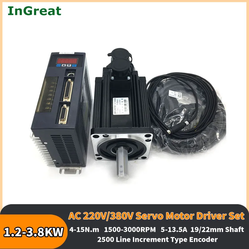 1.2-3.8KW AC 220V/380V Servo Motor Drive Kit 110ST-M04030/110ST-M05030/110ST-M06030/130ST-M07725/130ST-M15015 4-15Nm 3000rpm
1.2-3.8KW AC 220V/380V Servo Motor Drive Kit 110ST-M04030/110ST-M05030/110ST-M06030/130ST-M07725/130ST-M15015 4-15Nm 3000rpm