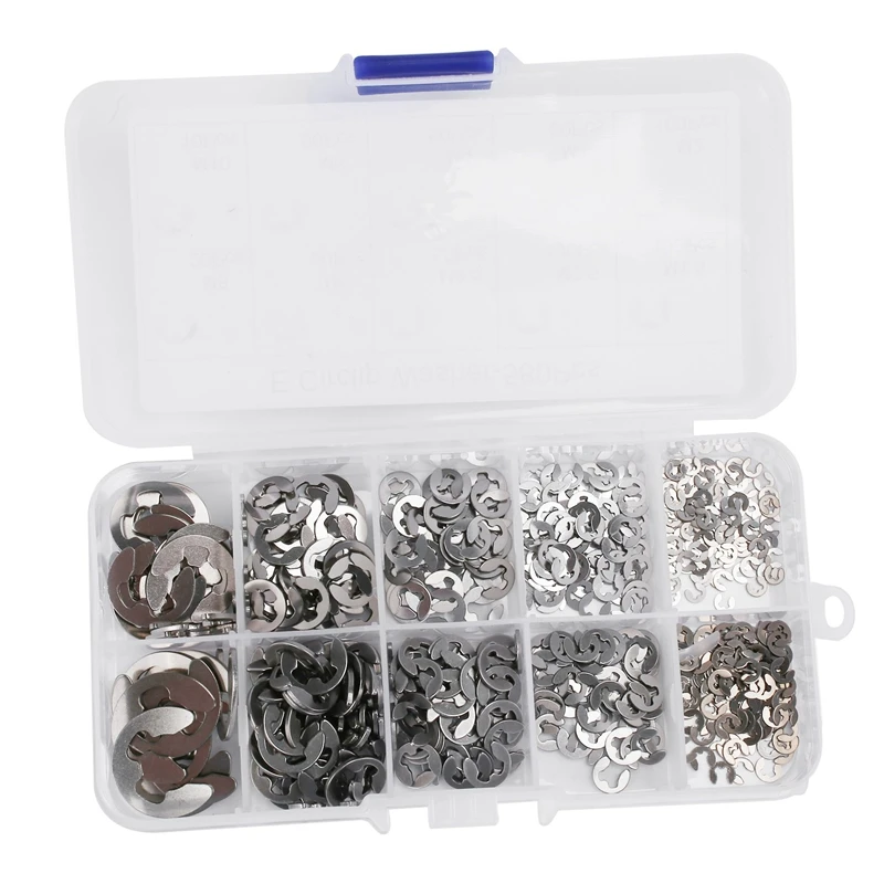 580PCS Stainless Steel 304 E-Type Retaining Ring E-Buckle Spring Washer M1.5-M10 10 Specifications
580PCS Stainless Steel 304 E-Type Retaining Ring E-Buckle Spring Washer M1.5-M10 10 Specifications