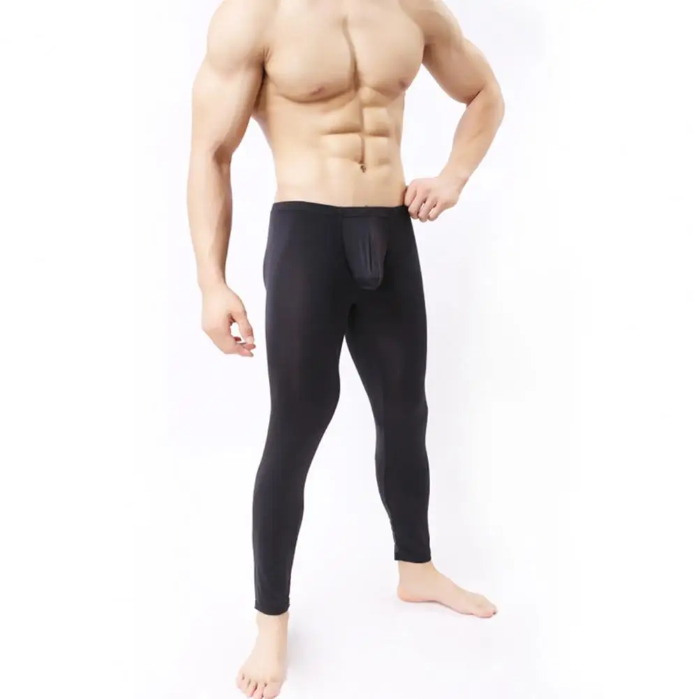 

Sleepwear Bottoms Men's Ultrathin U Pouch High Elasticity Long Johns Leggings Soft Mid Waist Underwear for Home Sheer Lounge