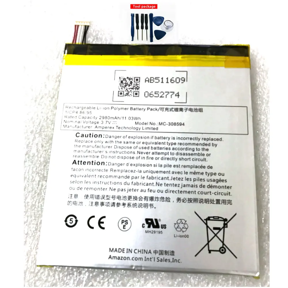 3.7V 2980mah new battery for Amazon Kindle Fire 7 5th Gen SV98LN MC-308594 batteries+TOOLS
3.7V 2980mah new battery for Amazon Kindle Fire 7 5th Gen SV98LN MC-308594 batteries+TOOLS