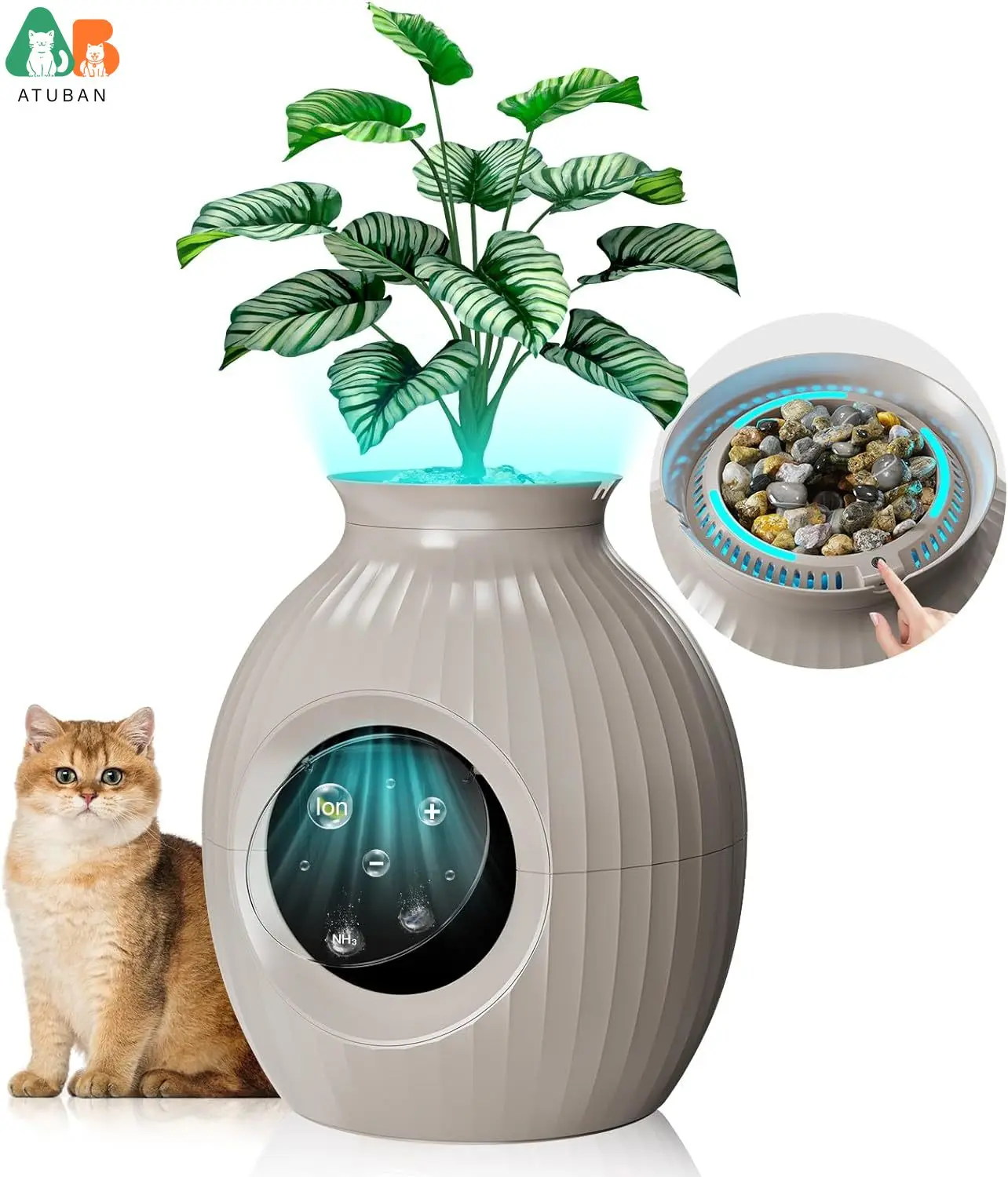 

Smart Odor Control Plant Cat Litter Box for Big Cats,Hidden Cat Litter Box Plant,Extra Large Litter Box with Light,Easy to Clean