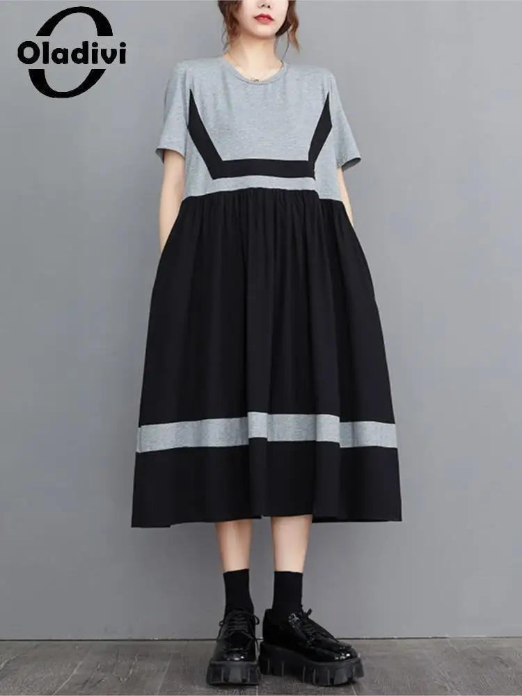 Oladivi Large Size Short Sleeve O-Neck Patchwork Women's Oversized Dress 2022 Summer New Casual Loose Midi Dresses Big Robe 722
Oladivi Large Size Short Sleeve O-Neck Patchwork Women's Oversized Dress 2022 Summer New Casual Loose Midi Dresses Big Robe 722