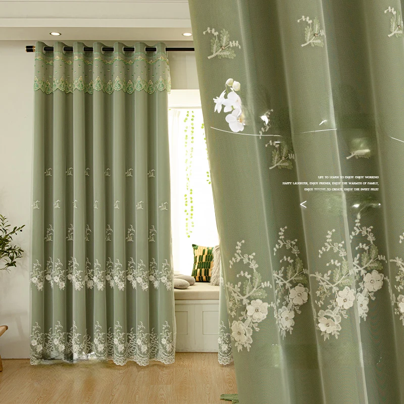 

European Luxury Embossed Embroidery Curtains for Living Room Classical Magnificent Cloth and Tulle Integrated Shading Curtains