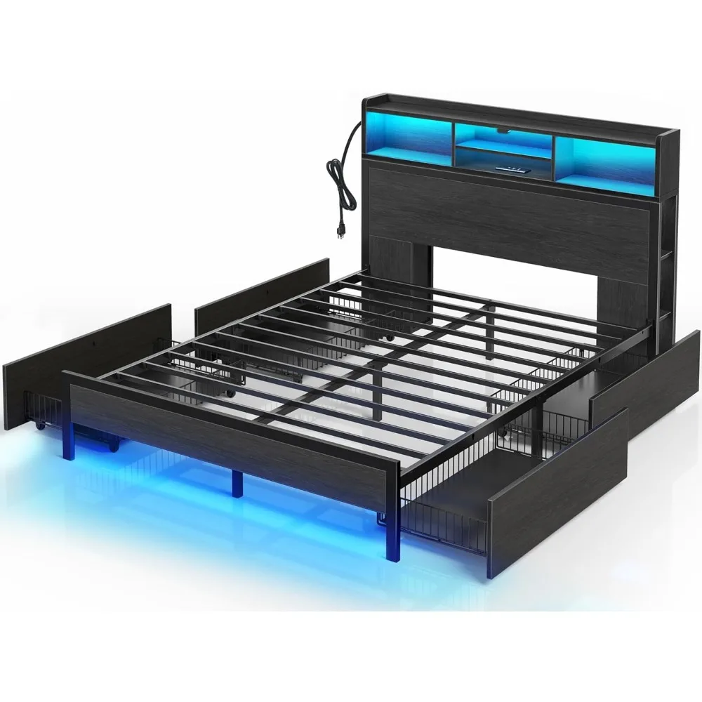 Queen Bed Frame with Storage Headboard, Metal Platform Charging Station, LED 4 Drawers, No Box Spring Needed, Easy Assembly Beds
Queen Bed Frame with Storage Headboard, Metal Platform Charging Station, LED 4 Drawers, No Box Spring Needed, Easy Assembly Beds