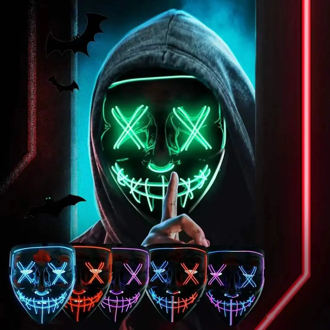 Wireless Halloween Neon Led Purge Mask Masque Masquerade Party Masks Light Grow in the Dark Halloween Horror Glowing Mask 
Wireless Halloween Neon Led Purge Mask Masque Masquerade Party Masks Light Grow in the Dark Halloween Horror Glowing Mask