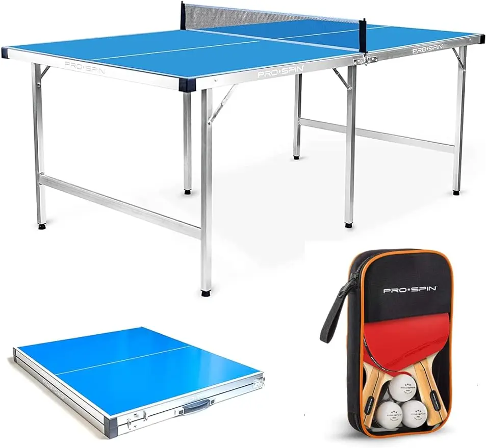 

PRO-SPIN Midsize Ping Pong Table Foldable Complete Set with Premium Ping Pong Paddles & Balls 100% Pre-Assembled