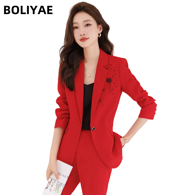 Boliyae Autumn Winter Fashion Professional Pants Suits Long Sleeve Blazers for Women Office Business Formal Jacket Trousers Sets 
Boliyae Autumn Winter Fashion Professional Pants Suits Long Sleeve Blazers for Women Office Business Formal Jacket Trousers Sets