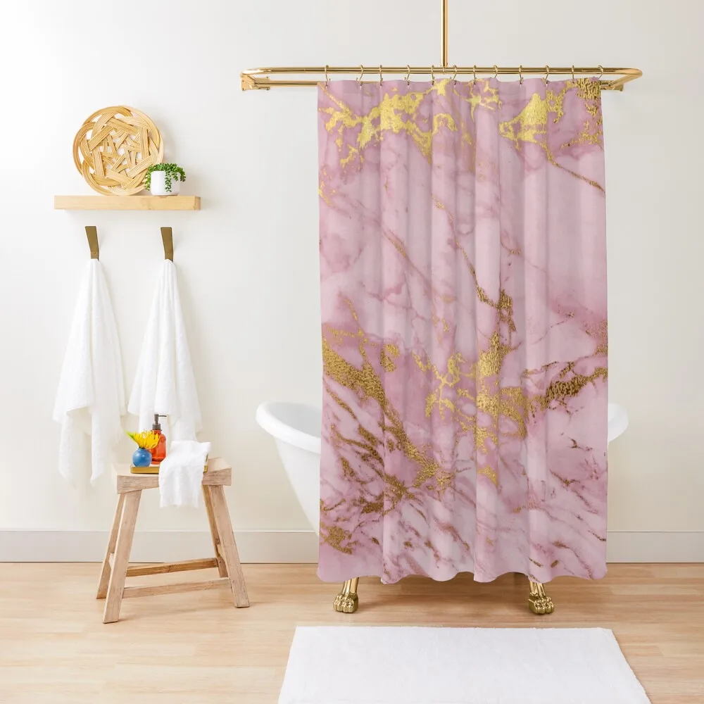 

Pastel Pink and Gold Foil Marble Print Shower Curtain Modern Showers For Bathroom