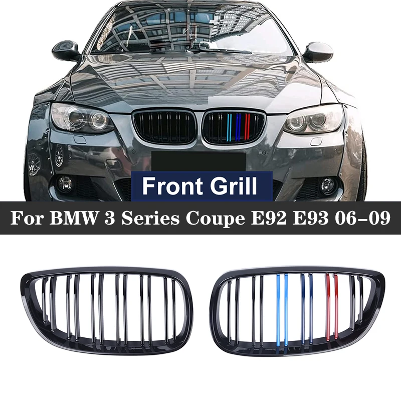 

For BMW 3 Series Coupe E92 E93 M3 2006-2009 325xi 320i 325i 325i 328i 330i 335i Two Row Three Color Bright Black Front Grille