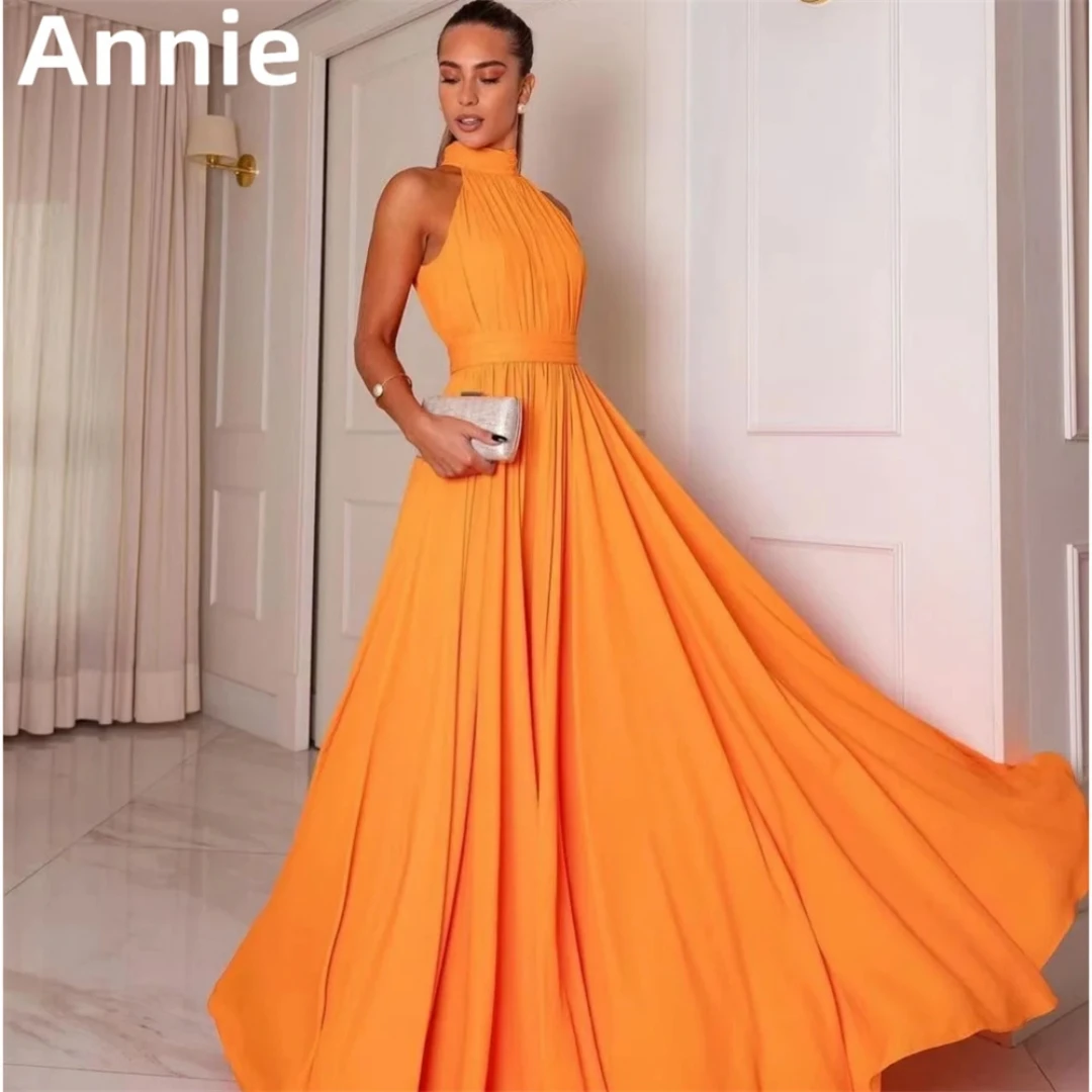 Elegant Ladies Halter Neck Prom Dresses Orange Pleats Evening Dress فساتين السهرة A-line Corset Formal Occasions Party Dress
Elegant Ladies Halter Neck Prom Dresses Orange Pleats Evening Dress فساتين السهرة A-line Corset Formal Occasions Party Dress