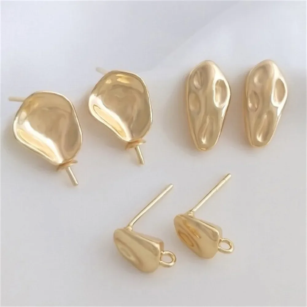 

925 Silver Needle 14K Package Gold Concave Convex Irregular with Hanging Earrings DIY Pearl Bracelet Handmade Earrings Material