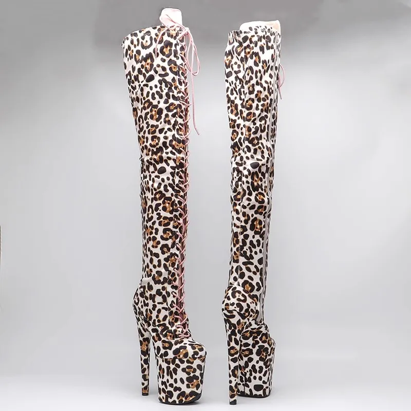 

Leopard Grain Fashion Sexy Model Shows PU Upper 20CM/8Inch Women's Platform Party High Heels Shoes Pole Dance Boots 531