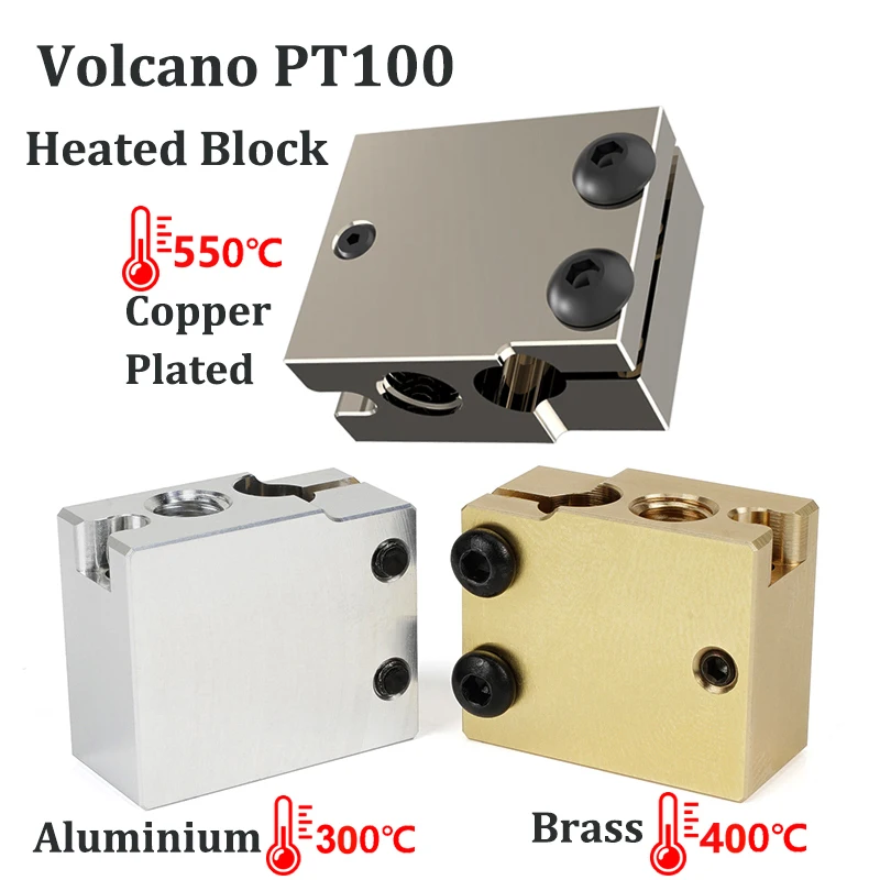 High Quality PT100 Volcano Heated Block Hotend Aluminum Brass Copper Plated Heating Block E3D Volcano Heatblock 3D Printer Parts
High Quality PT100 Volcano Heated Block Hotend Aluminum Brass Copper Plated Heating Block E3D Volcano Heatblock 3D Printer Parts