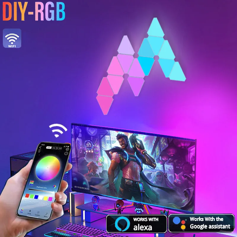 DIY Smart WIFI Triangle Wall Light LED RGB Atmosphere Light APP Music Sync Light Game Room Bedroom Decoration TV Wall Backlight
DIY Smart WIFI Triangle Wall Light LED RGB Atmosphere Light APP Music Sync Light Game Room Bedroom Decoration TV Wall Backlight