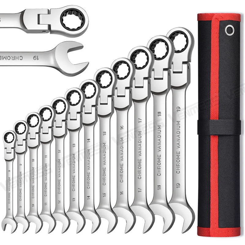

Flex Head Ratcheting Wrench Set, Chrome Vanadium Steel Hand Tools Socket Key Ratchet Wrench set Combination Ended Spanner kits