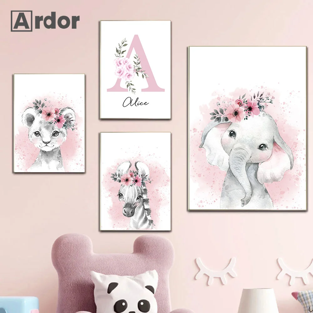 Custom Name Art Painting Nursery Canvas Print Lion Elephant Wall Posters Flower Prints Nordic Wall Pictures Baby Girl Room Decor
Custom Name Art Painting Nursery Canvas Print Lion Elephant Wall Posters Flower Prints Nordic Wall Pictures Baby Girl Room Decor