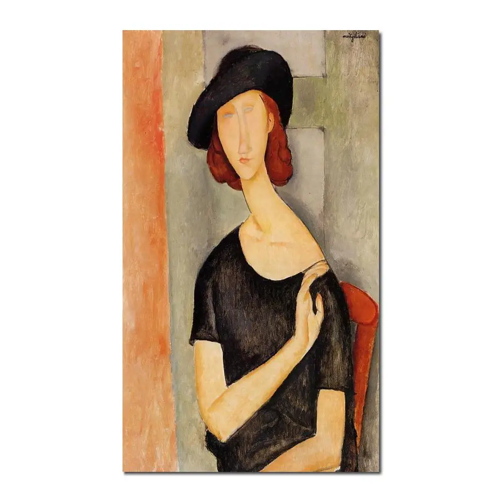 

Modern painting abstract Jeanne Hebuterne in a Hat by Amedeo Modigliani High quality Hand painted