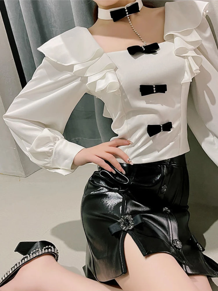 French Renaissance Retro Elegant Woman Slim Ruffles Puff Sleeves White Shirt Harajuku Sweet Girl Bow Folds Y2K Blouse Women
French Renaissance Retro Elegant Woman Slim Ruffles Puff Sleeves White Shirt Harajuku Sweet Girl Bow Folds Y2K Blouse Women