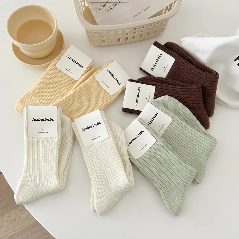 

CHAOZHU 2023 New Cozy Soft 100% Cotton Rib Stretch Loose Socks Daily Basic Fresh Colors Classic Basic Daily Women Socks