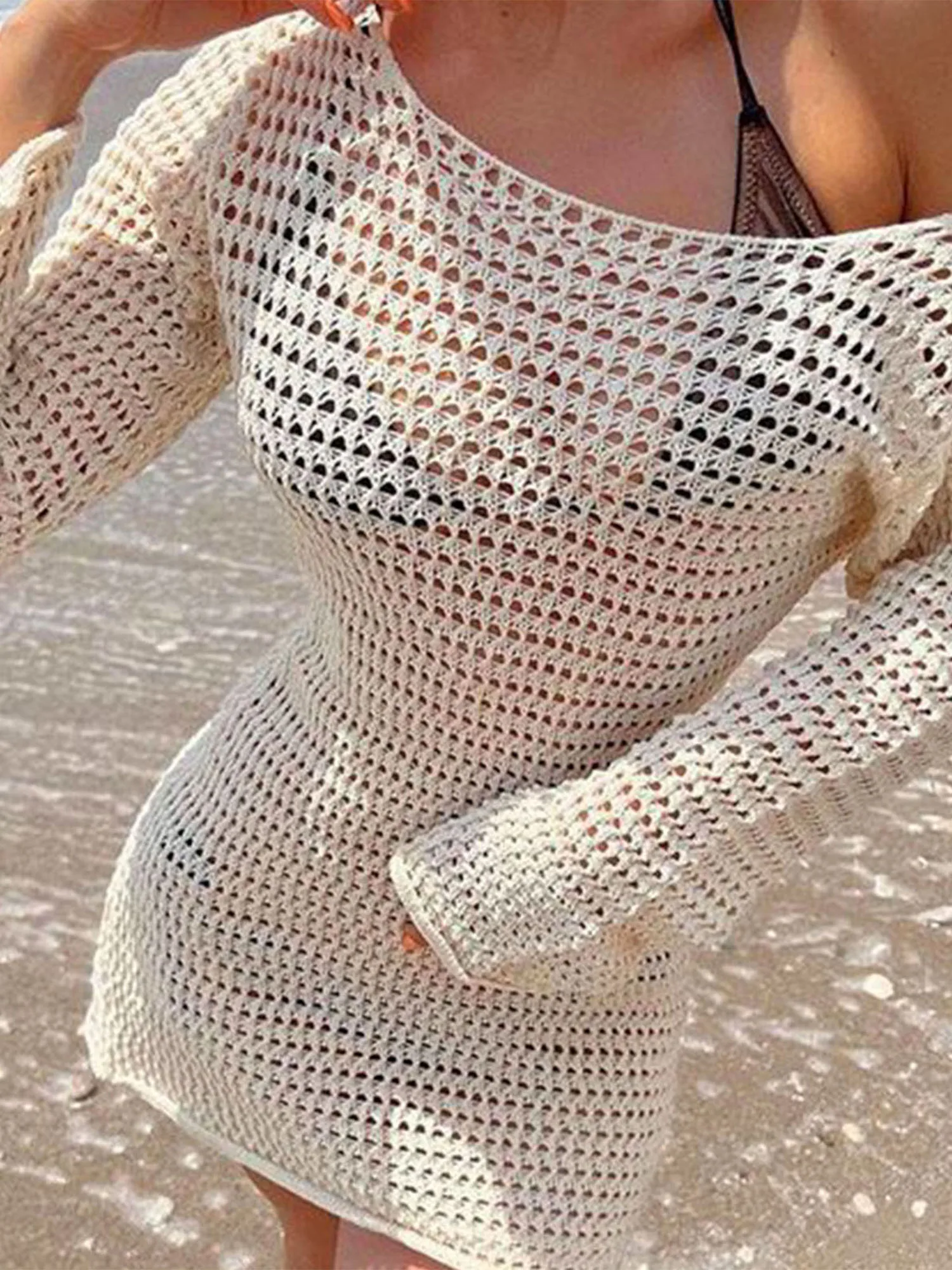 Новинка Прозрачная Сексуальная вязаная крючком Туника Пляжная накидка пляжное платье Пляжная одежда Пляжная женская одежда