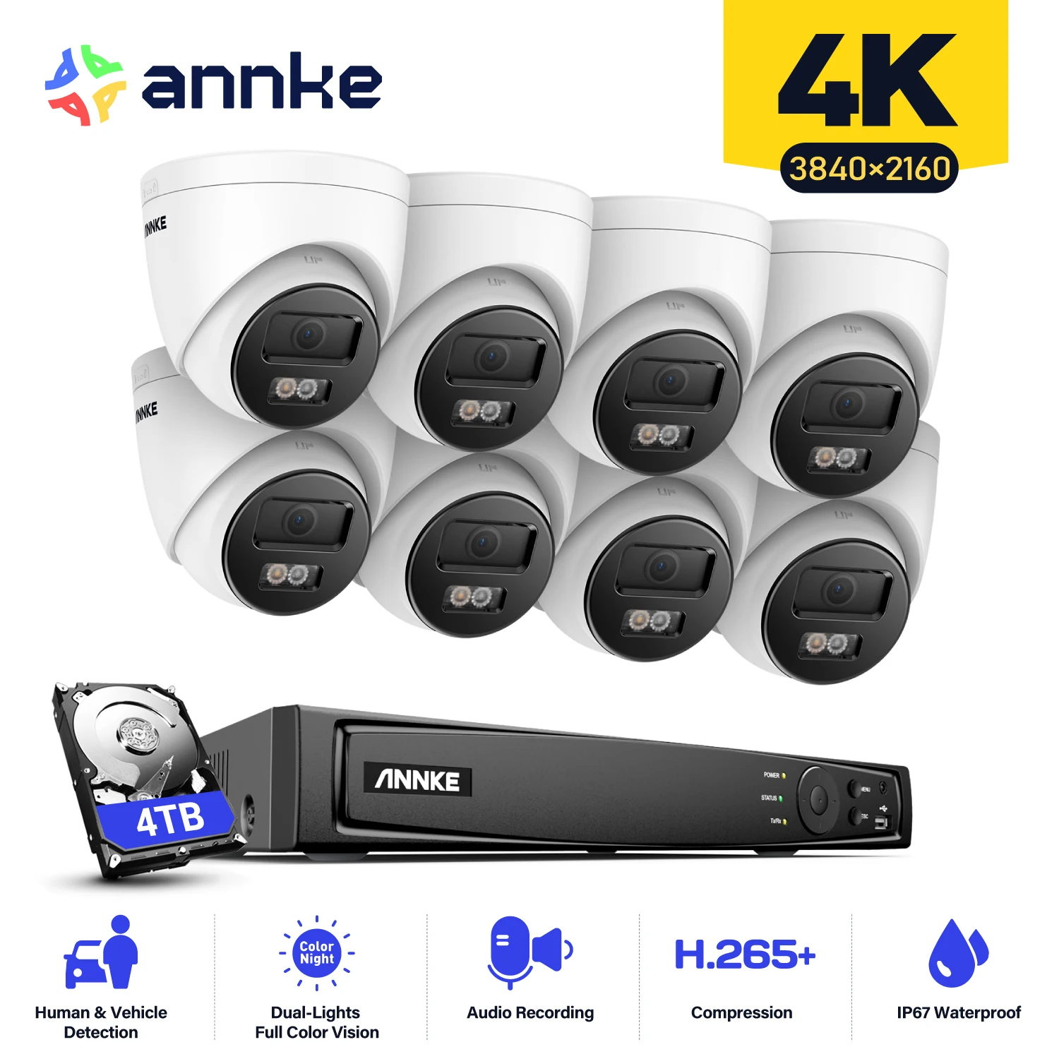 

ANNKE 8CH 4K POE Network Video Security System 8MP H.265+ NVR With 8MP Audio Recording Weatherproof IP Camera CCTV Security Kit