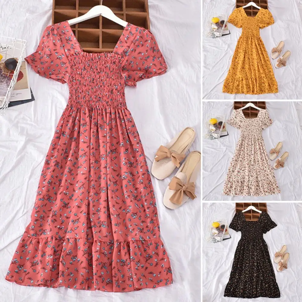Spring Summer Short Sleeve Chiffon Dresses Fashion Female Elastic Waist Pleated Casual Dress Women A-line Dresses Vestidos 
Spring Summer Short Sleeve Chiffon Dresses Fashion Female Elastic Waist Pleated Casual Dress Women A-line Dresses Vestidos