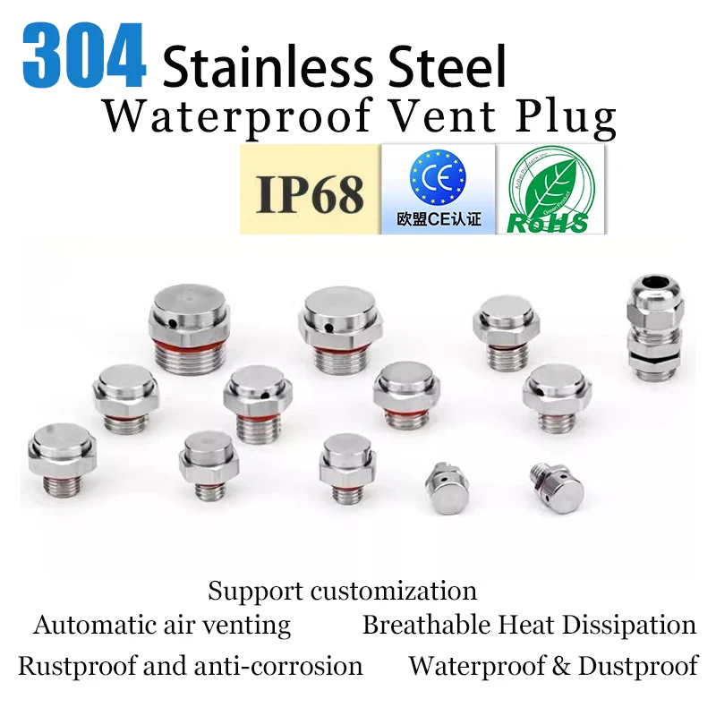 304 Stainless Steel Waterproof Vent Plug M5M8M10M12M20 Automatic Venting Breather Valve Heat Dissipation Pressure Relief Valve
304 Stainless Steel Waterproof Vent Plug M5M8M10M12M20 Automatic Venting Breather Valve Heat Dissipation Pressure Relief Valve