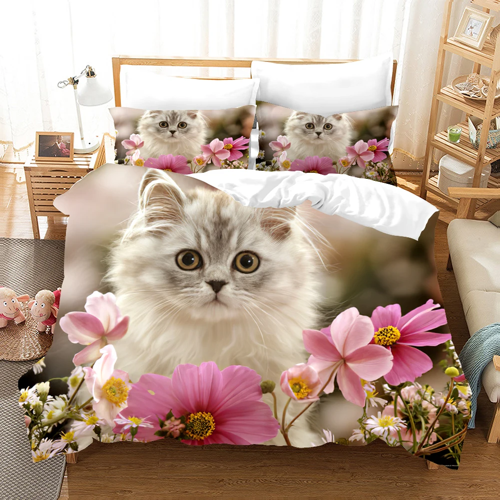 

Lovely Pet Cat Bedding Set Animal Funny Duvet Cover Pillowcases Comforter Cover Duvet Covers Bedclothes Twin Full Queen King