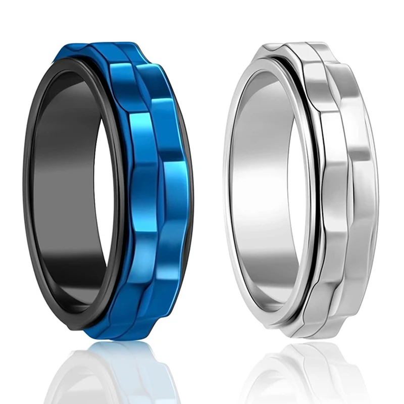 

Титановое кольцо-Спиннер с квадратной текстурой для мужчин, 6 мм, из высокополированной нержавеющей стали, вращающееся кольцо-антистресс, очаровательные ювелирные изделия