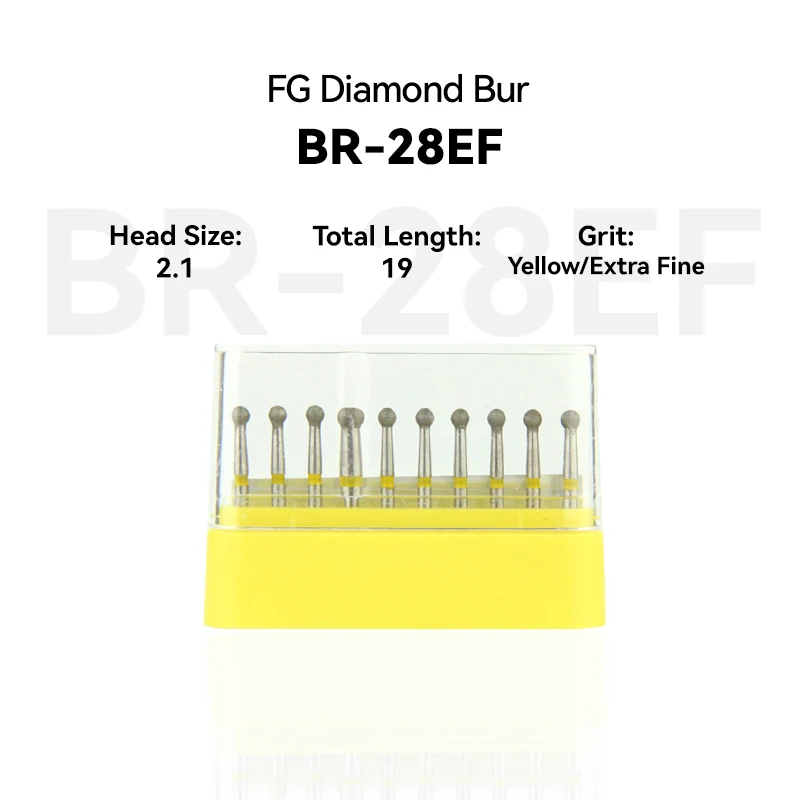 

1Set Dental Diamond Burs BR-28EF FG High Speed 19.0mm Yellow Rings Extra Fine Medium Intra-oral Shank Burs for Dentistry