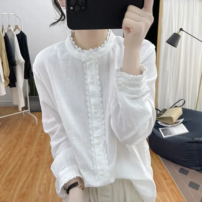 2023 New Spring Summer Round Neck Long Sleeve Loose Single-breasted Solid Color Lace Ruffles Korean Style Office Women's Shirt
2023 New Spring Summer Round Neck Long Sleeve Loose Single-breasted Solid Color Lace Ruffles Korean Style Office Women's Shirt