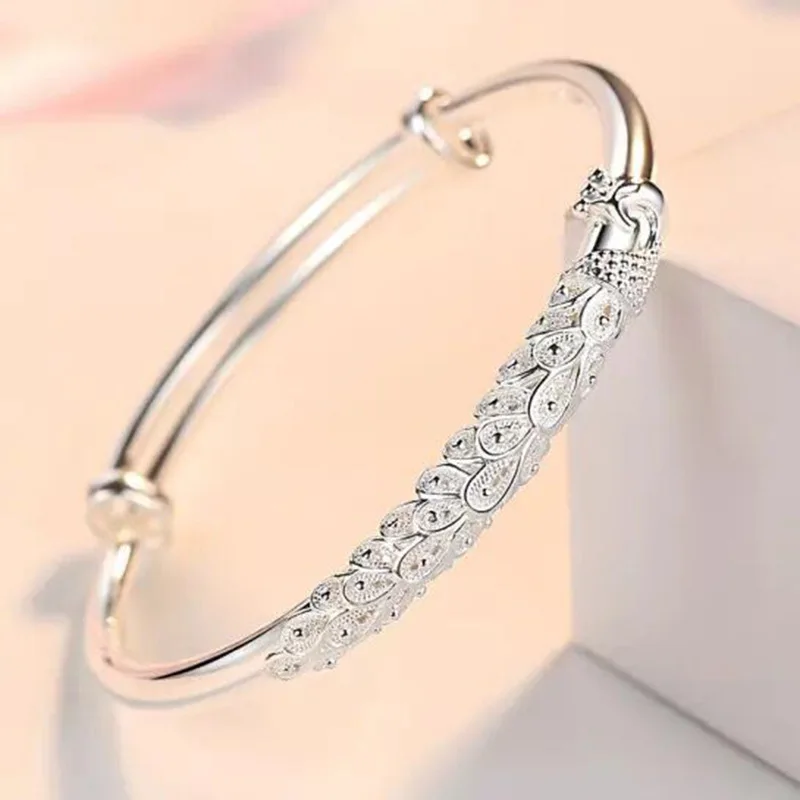 925 Sterling Silver Peacock Bracelets For Women Retro Lucky Hand Bracelets Bangles Wedding Party Luxury Fine Jewelry Gift 925 Sterling Silver Peacock Bracelets For Women Retro Lucky Hand Bracelets Bangles Wedding Party Luxury Fine Jewelry Gift