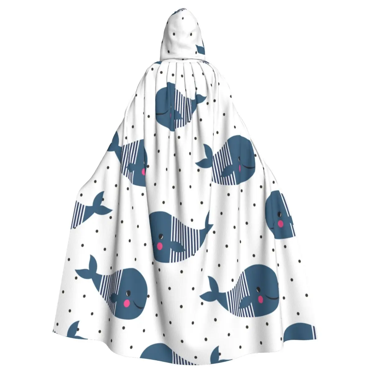 

Adult Cloak Cape Hooded Cute Cartoon Whales On Polka Dots Medieval Costume Witch Wicca Vampire Elf Purim Carnival Party
