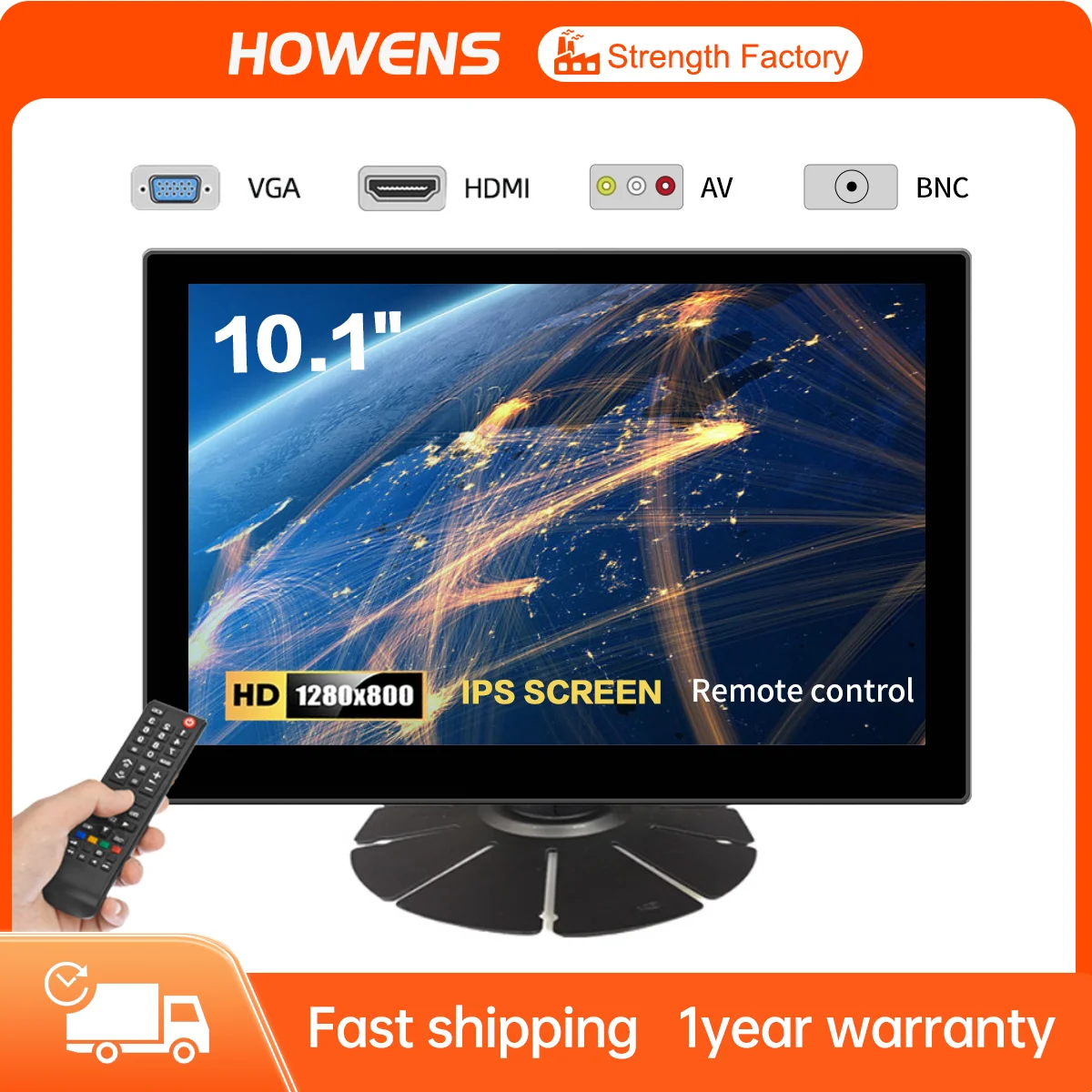 

HOWENS 10.1-inch Industrial Trader Monitor HD 1280*800 IPS Display Signal Supports 1920*1080 VAG HDMI AV BNC Sereen TV Viewing