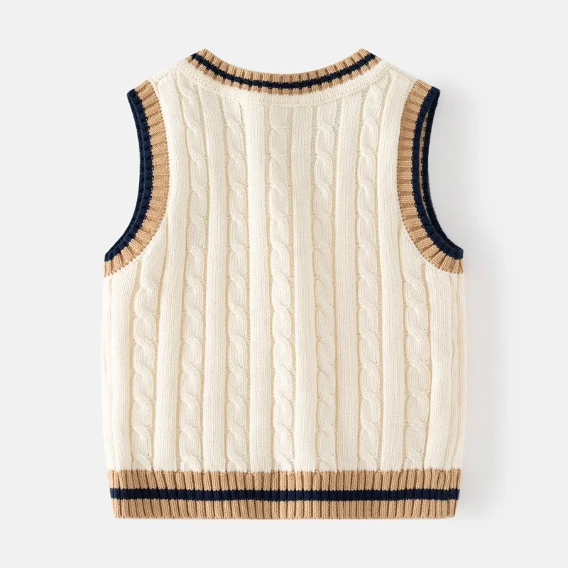 

Осенний вязаный жилет для маленьких мальчиков, хлопковый весенний Детский свитер в стиле преппи с V-образным вырезом, детская одежда, пуловеры без рукавов, жилеты для студентов