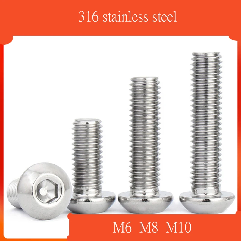 10pcs M6 M8 M10 316 Stainless Steel DIN7380 Round Pan Head Hex Hexagon Socket Screw Mushroom Button Head Allen Bolts
10pcs M6 M8 M10 316 Stainless Steel DIN7380 Round Pan Head Hex Hexagon Socket Screw Mushroom Button Head Allen Bolts