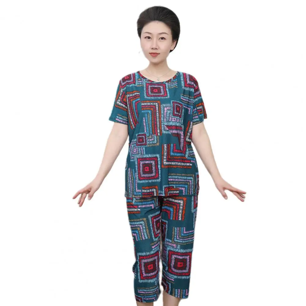 

Женская пижама топ в этническом стиле женская футболка брюки комплект с топом с принтом укороченные брюки для спортивной одежды 2 шт./комплект для женщин