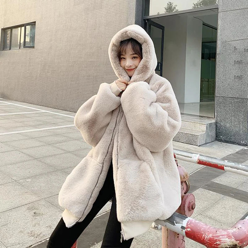 Winter Casual Solid Color Warm Overcoat Women Fashion Zipper Hooded Faux Rabbit Fur Jacket Woman Lazy Style Loose Faux Fur Coats
Winter Casual Solid Color Warm Overcoat Women Fashion Zipper Hooded Faux Rabbit Fur Jacket Woman Lazy Style Loose Faux Fur Coats
