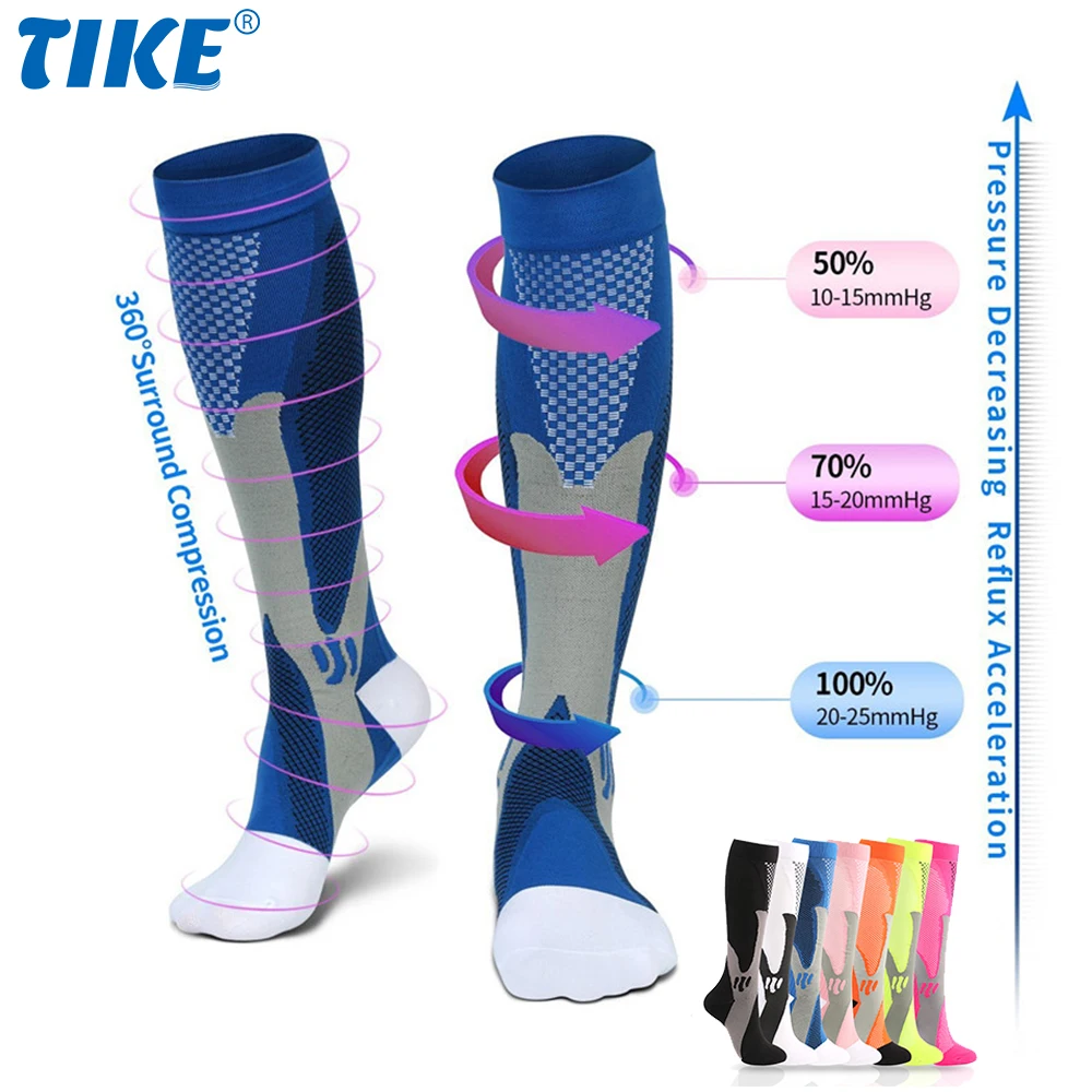 

TIKE 1 Pair Running Compression Socks Stockings 20-30 Mmhg Men Women Sports Socks for Marathon Cycling Football Varicose Veins