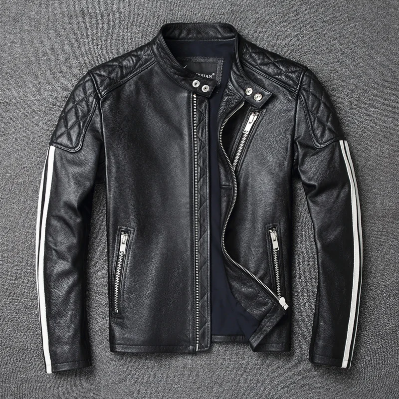 New Natural Calfskin Leather Jacket Men's Motorcycle Leather Jacket Slim Stand Collar Short Motorcycle Riding Jacket
New Natural Calfskin Leather Jacket Men's Motorcycle Leather Jacket Slim Stand Collar Short Motorcycle Riding Jacket