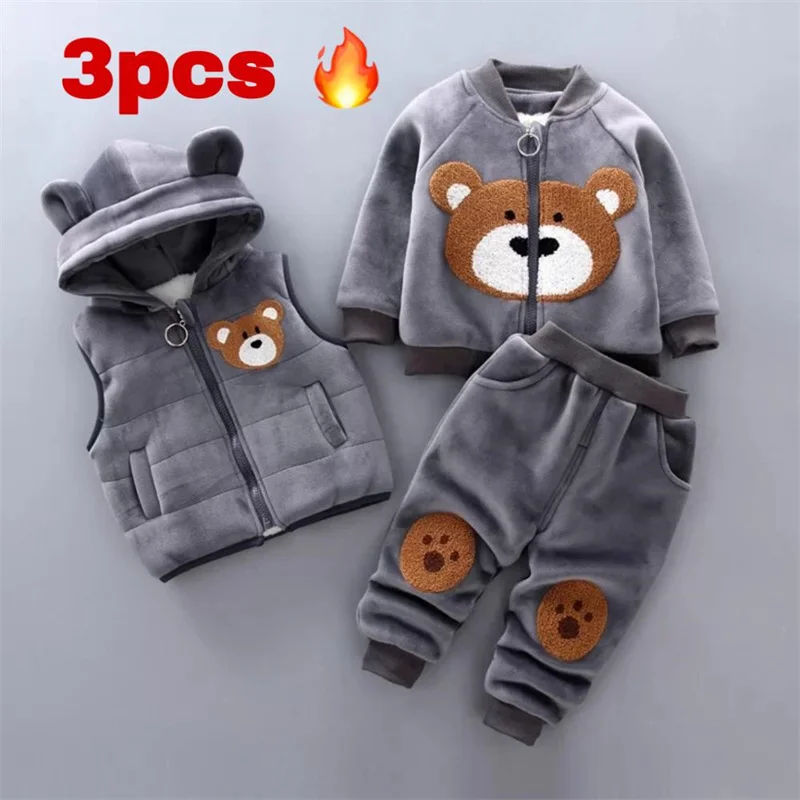 Baby boy clothes autumn and winter thickening warm suit vest hooded sweater baby girl cartoon cute bear 3-piece baby clothing
Baby boy clothes autumn and winter thickening warm suit vest hooded sweater baby girl cartoon cute bear 3-piece baby clothing