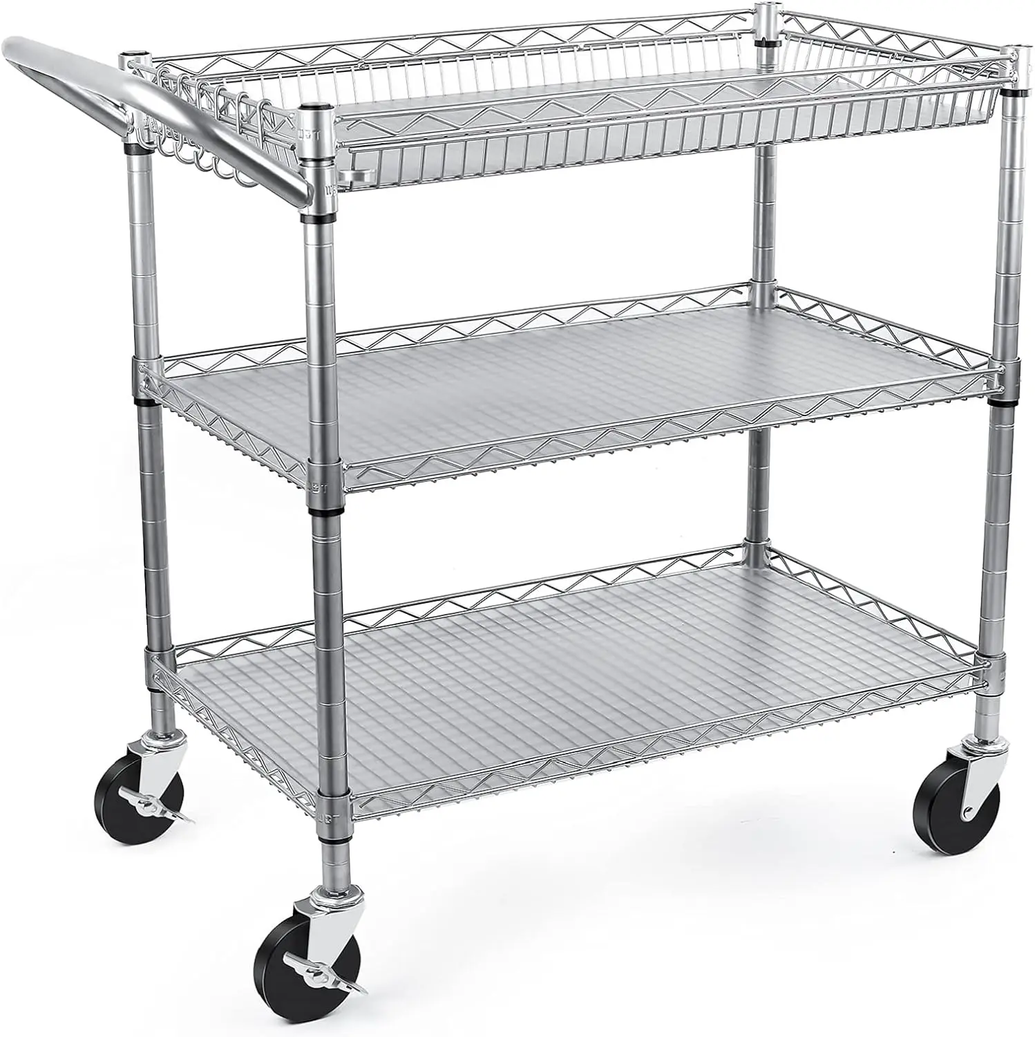 Duty 3 Tier Rolling Utility Cart, Kitchen Cart on Wheels Metal Serving Cart Commercial Grade with Wire Shelving Liners and Handl
Duty 3 Tier Rolling Utility Cart, Kitchen Cart on Wheels Metal Serving Cart Commercial Grade with Wire Shelving Liners and Handl
