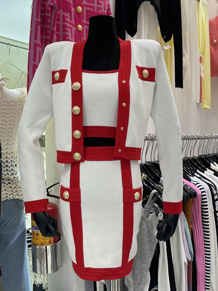 HIGH QUALITY Newest Fashion 2024 Runway suit set Women V-neck Single-Breasted Buckle Knitted Jacket Camis Skirt Suit 2pcs Set
HIGH QUALITY Newest Fashion 2024 Runway suit set Women V-neck Single-Breasted Buckle Knitted Jacket Camis Skirt Suit 2pcs Set