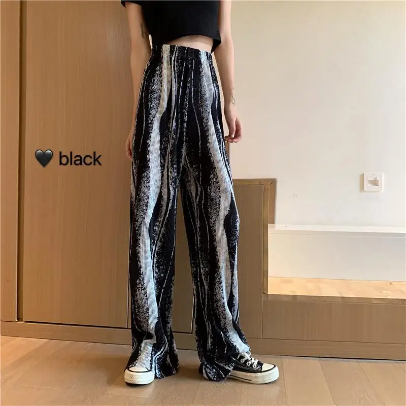 

Chic New Dyed Wide Legged Women's 2024 Summer Splicing Fashion Folding Style Casual High Waist Loose Slim Straight Leg Pants