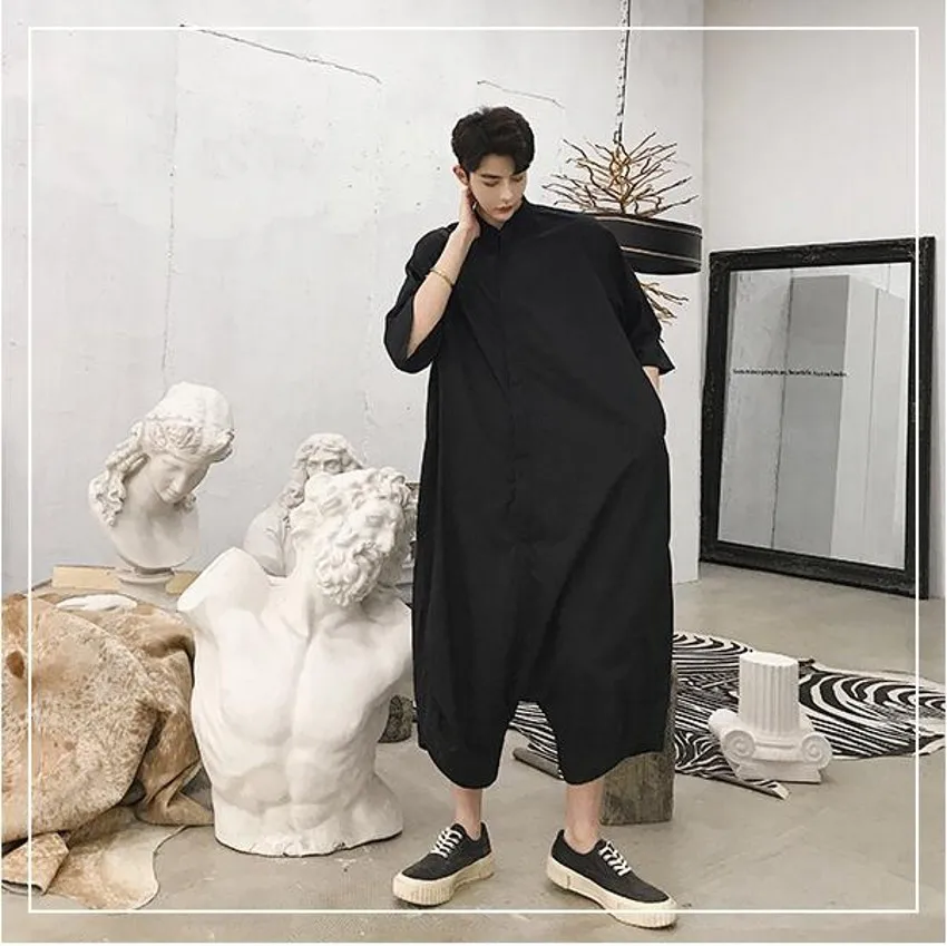 

Spring New Fashion Catwalk Rompers 2022 Men's Silhouette Straight Loose Casual Pants Hair Stylist Jumpsuit Male Hipster Overalls
