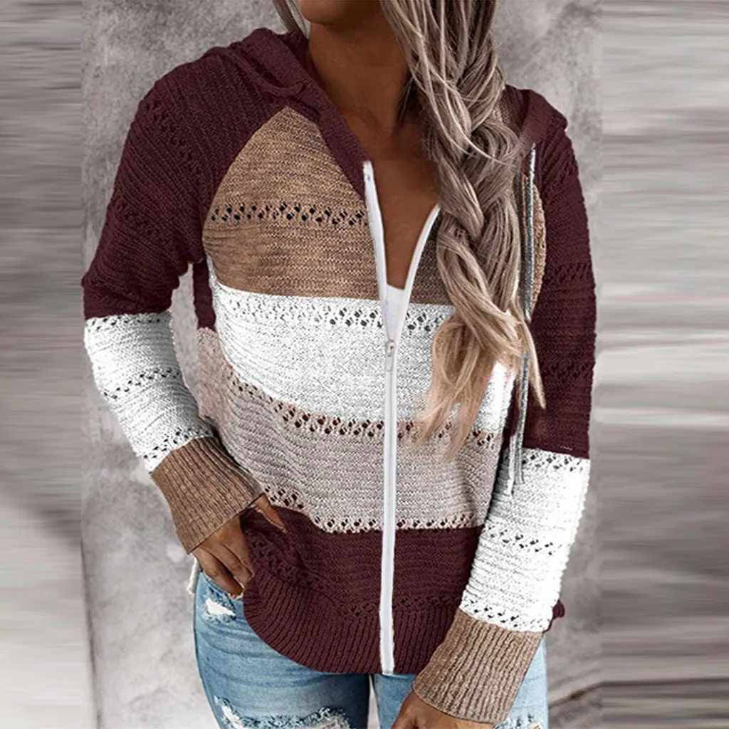 Women Fashion Jackets Casual Patchwork Long Sleeves Sweater Cardigan Zipper Knitted Hooded Jackets Tops Cropped Cardigan Coats
Women Fashion Jackets Casual Patchwork Long Sleeves Sweater Cardigan Zipper Knitted Hooded Jackets Tops Cropped Cardigan Coats