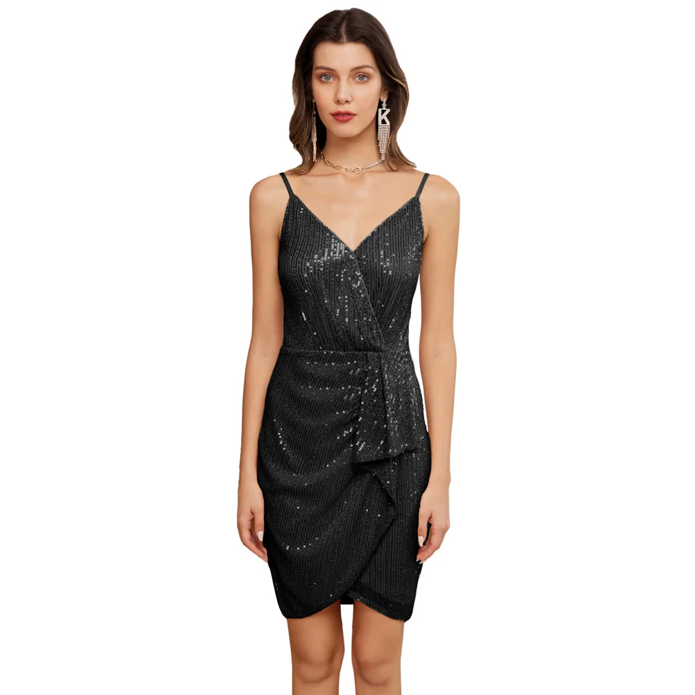 GK Women Sequined Party Dress Sleeveless Slim Fit Ruched Wrap Hem V-Neck Above Knee Spaghetti Straps Hips-wrapped Dress
GK Women Sequined Party Dress Sleeveless Slim Fit Ruched Wrap Hem V-Neck Above Knee Spaghetti Straps Hips-wrapped Dress