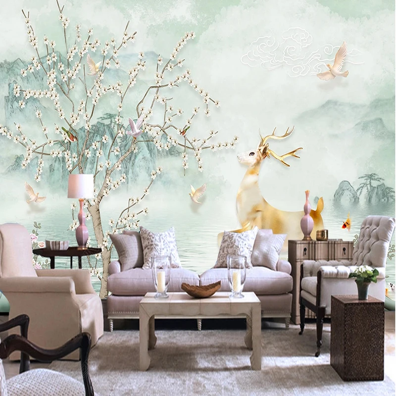 

Modern Simple Abstract Art Wallpaper Modern Nordic Relief Rich Tree Elk Mural Living Room TV Sofa Backdrop Wall 3D Home Decor